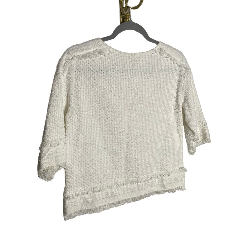 PortsPure Top Crew Neck Fringe Trim Knit Textured Cotton Coquette Grannycore M - Picture 6 of 7